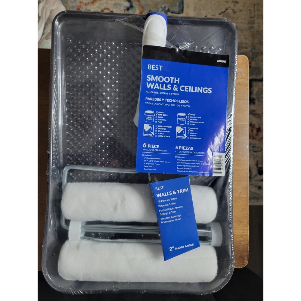 Best Smooth Walls & Ceilings 6 Piece Kit Painting DIY Brushes/Rolls and tray NOB